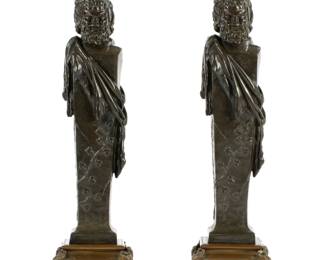 Lot 18: Pair H Moulin Bronze Bust of Pan Grand Central