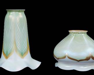 Lot 310: Two Quezal Art Glass Pulled Feather Shade