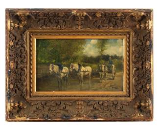 Lot 271: Carlo Pittara Horses and Wagon in Landscape