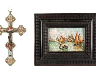Lot 259a: Italian Micro Mosaic Cross and a Plaque