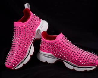 Lot 204b: Pair Christian Louboutin Spiked Pink Run Donna Sneakers