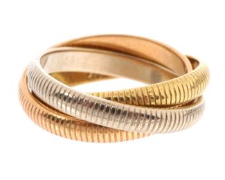 Lot 94: Cartier Tri Color 18k Gold Trinity Ring