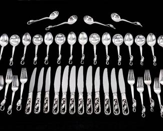 Lot 1: 60pc Georg Jensen Blossom Sterling Silver Flatware
