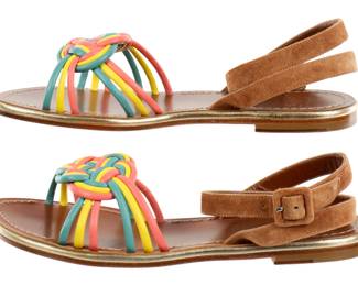 Lot 215d: Pair Christian Louboutin Ella Leather Sandal Flats