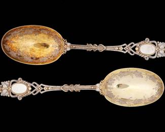 Lot 185: Pair Frederick Elkington English Silver Tablespoons