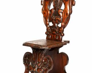 Lot 261: Italian Renaissance Revival Carved Sgabello Chair