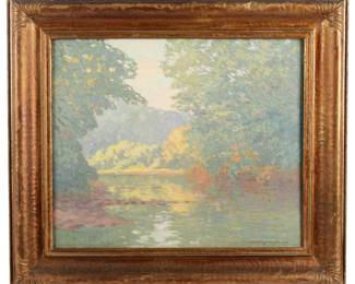 Lot 41: Alfred Jansson Impressionist River Landscape