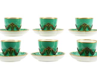 Lot 63: Six Sevres Silver Mounted Porcelain Cups & Saucers
