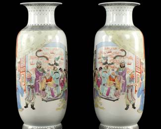Lot 303: Porcelain Chinese Famille Rose Porcelain Floor Vases