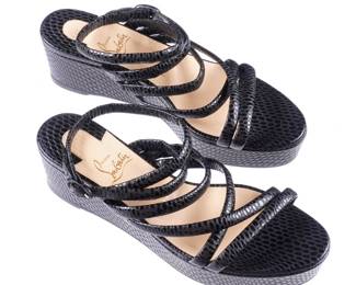 Lot 215c: Pair Christian Louboutin Black Snakeskin Sandals