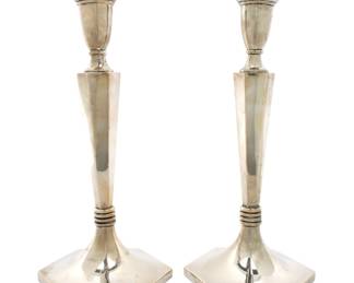 Lot 178: Pair Hungarian 800 Silver Shabbat Candlesticks