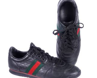 Lot 173e: Pair Gucci Men's Gucissima Leather Web Sneakers Size 8