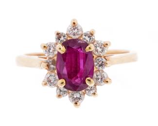 Lot 157: 14k Yellow Gold Ruby and Diamond Ring