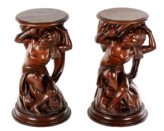 Lot 99b: Pair Valentino Besarel Ventian Carved Maiden Stands