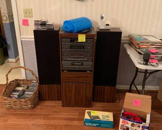 The stereo comes complete with turntable, cassette players, multi CD disc changer