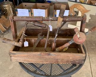 Antique toolbox and vintage/antique tools