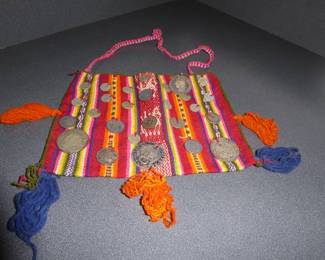 Hand woven Bolivian purse with antique silver coins