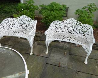 Pair of "Passion Flower" iron settees.  Late 19th c.