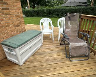 Patio chairs and deck box