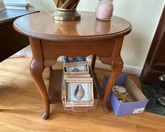 Round wood side table