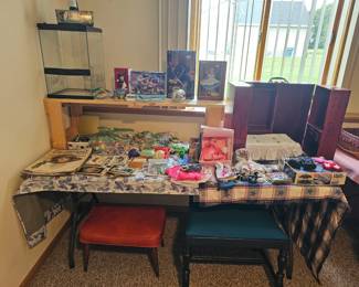 Toys, postcards, and a terrarium