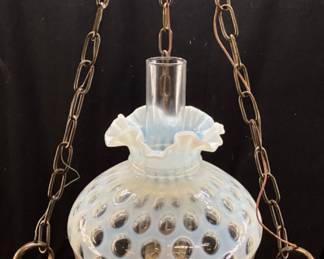VTG. FENTON GLASS OPALESCENT COIN DOT HANGING LAMP