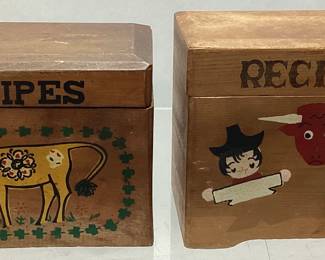 (2) VTG. HAND PAINTED WOOD JAPANESE RECIPE BOXES