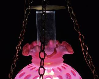FENTON CRANBERRY COIN DOT RUFFLED EDGE HANGING LAMP