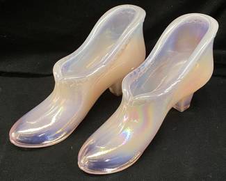 PAIR OF FENTON PINK OPALESCENT SLIPPERS