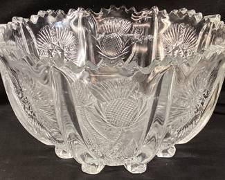 L.G. WRIGHT PANELED THISTLE FOOTED BOWL, 7in W & 4in H