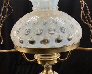 VTG. FENTON GLASS OPALESCENT COIN DOT HANGING LAMP