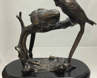 BRONZE PAIR OF BIRDS SCULPTURE, 9.5in H