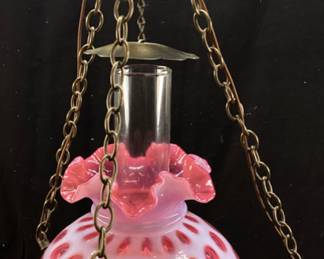 FENTON CRANBERRY COIN DOT RUFFLED EDGE HANGING LAMP