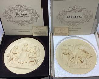 (2) ITALIAN ALABASTER OPERA SCENE PLAQUES BY STUDIO DANTE w CERTIFICATES