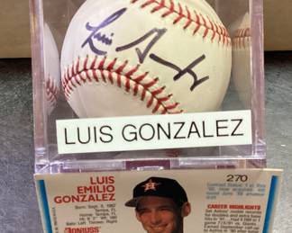 LUIS GONZALES AUTOGRAPHED BASEBALL & CARD 2800+ HITS, CAREER BATTING AVG .283, I'D TAKE A .283 avg MLB