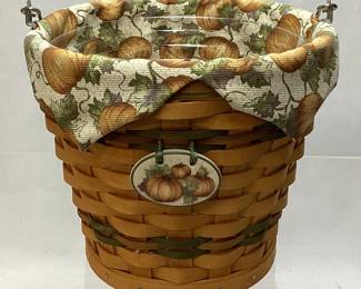 LONGABERGER AUTUMN HANDLED BASKET w LINER, 7in H NO SHIPPING PICKUP ONLY