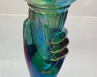 FENTON ART GLASS EMERALD IRIDESCENT BUD VASE, 5in