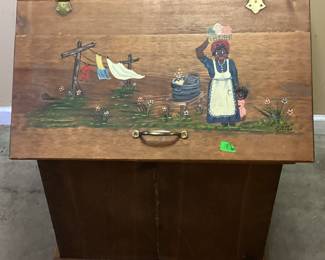VTG. WOOD POTATO STORAGE BIN, HAND PAINTED BY LINDA COTHRAN NO SHIPPING PICKUP ONLY