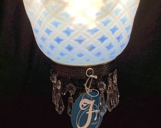 RARE FENTON BLUE OPALESCENT OPTICS CANDLESTICK LAMP