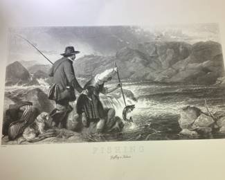 R. ANSDELL PRINT FISHING GAFFING A SALMON, NO FRAME