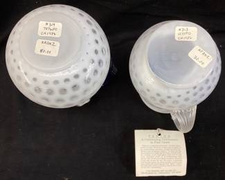 (2) FENTON FRENCH OPAL COIN DOT CRUET & PITCHER, 7in