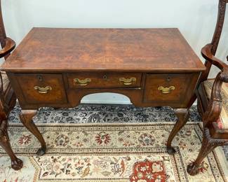 Antique English Burl Walnut Queen Anne Style Writing Desk