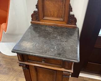 Victorian Walnut Step Down Cabinet With Marble Top
