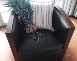 Leather seat & wood side chair (one of a pair)