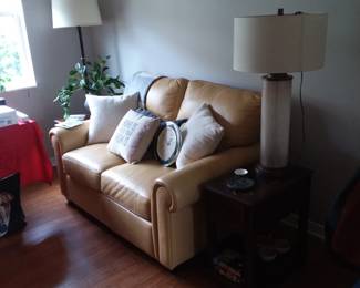 Leather love seat, pair of end tables