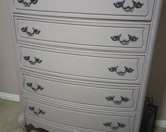 Gray painted French provincial chest. Solid wood.