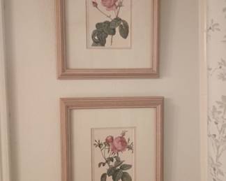 Two framed rose prints.