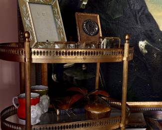 Three tier brass and glass display table 1970s