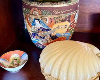 Large satsuma collection and a French opaline shell box