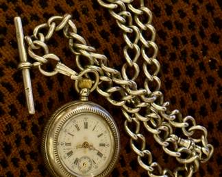 VINTAGE A. NICOLET LADIES PIN/PENDANT WATCH - ORNATE - .800 SILVER CASE - sterling watch chain from France